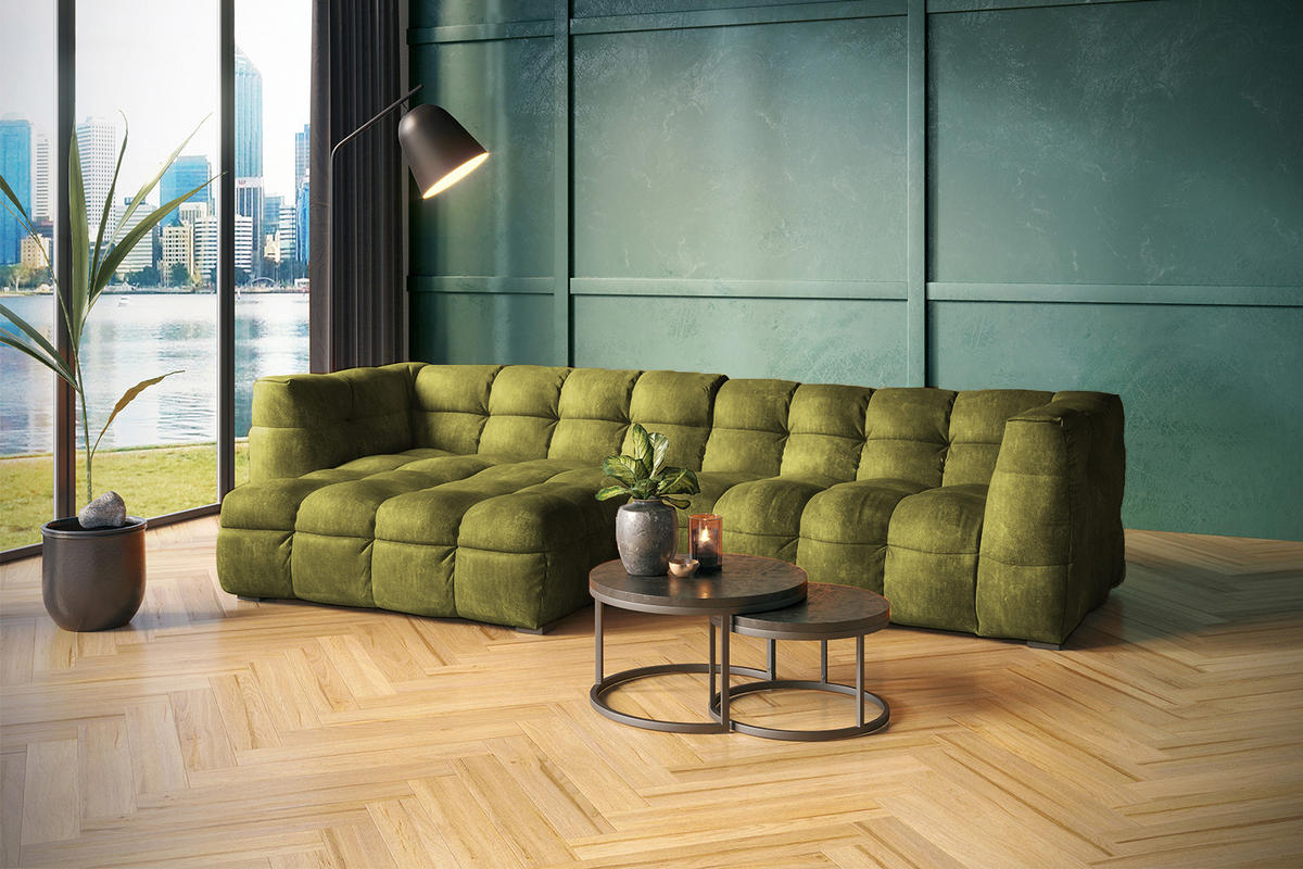 ECKSOFA RIO Grün Velvet - Schwarz/Grün, Textil (319/170cm) - KAWOLA