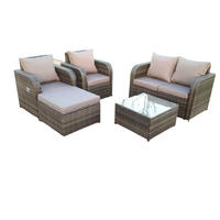 GARTENMÖBELSET mit Couchtisch Polyrattan 5-Sitzer - Dunkelgrau/Grau, Glas/Kunststoff - Fimous