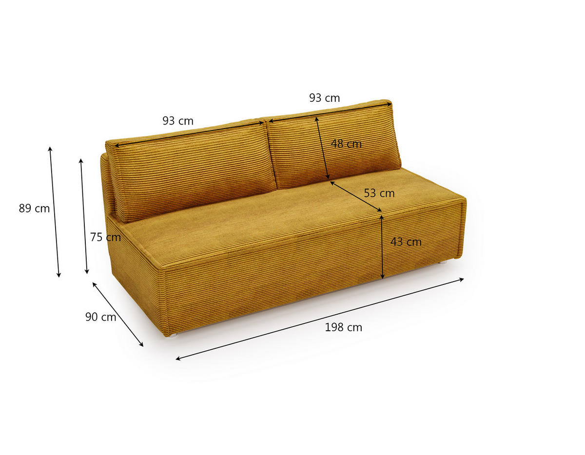 SCHLAFSOFA Mit Bettkasten DUO Poso Stoff Senffarbe - Gelb, Holz (198/89/90cm) - Kaiser Möbel