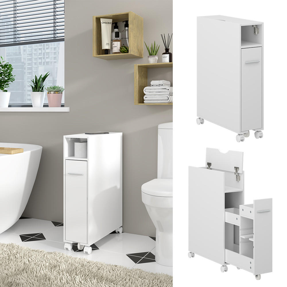 TOILETTENSCHRANK Niva Weiß 18 x 71.3 cm mit ausziehbarem Fach - Weiß, Holzwerkstoff (18/71.3/50cm) - Vicco