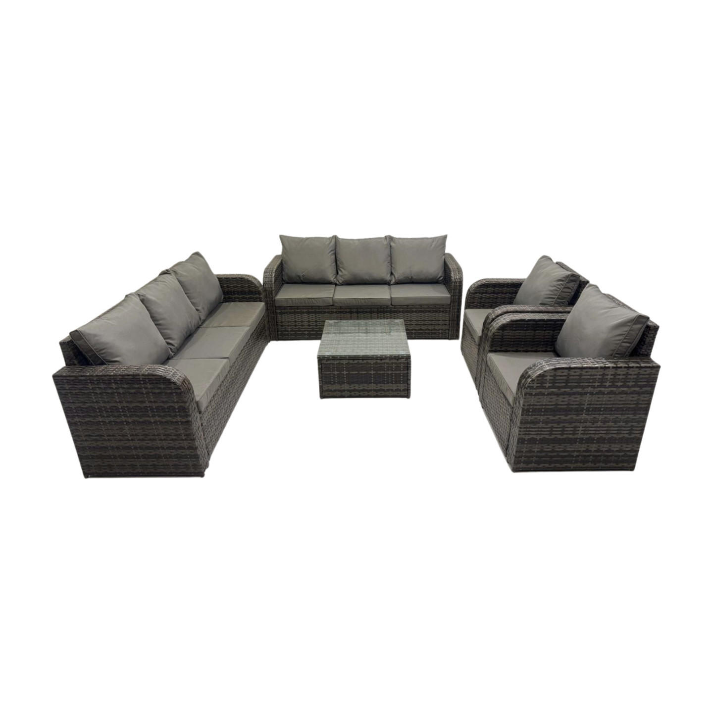 GARTENTISCHGRUPPE Polyrattan Dunkelgrau 5-teilige - Dunkelgrau/Grau, Glas/Kunststoff - Fimous