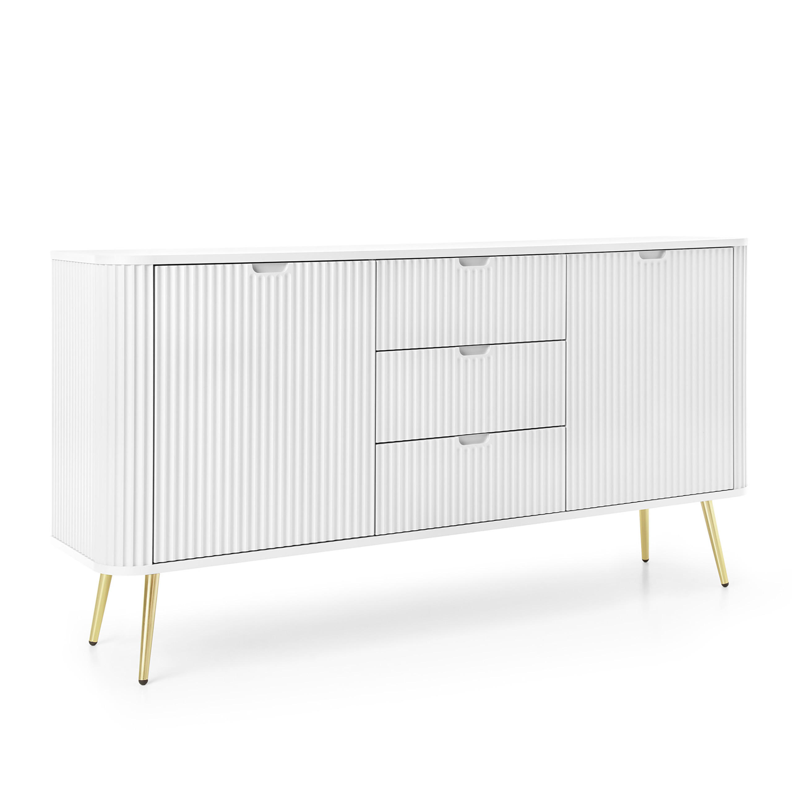 SIDEBOARD ZENZERO 168/87/39 cm mit 3 Schubladen 2 Türen Weiß - Goldfarben/Weiß, Holzwerkstoff (168/87/39cm) - MASSENO