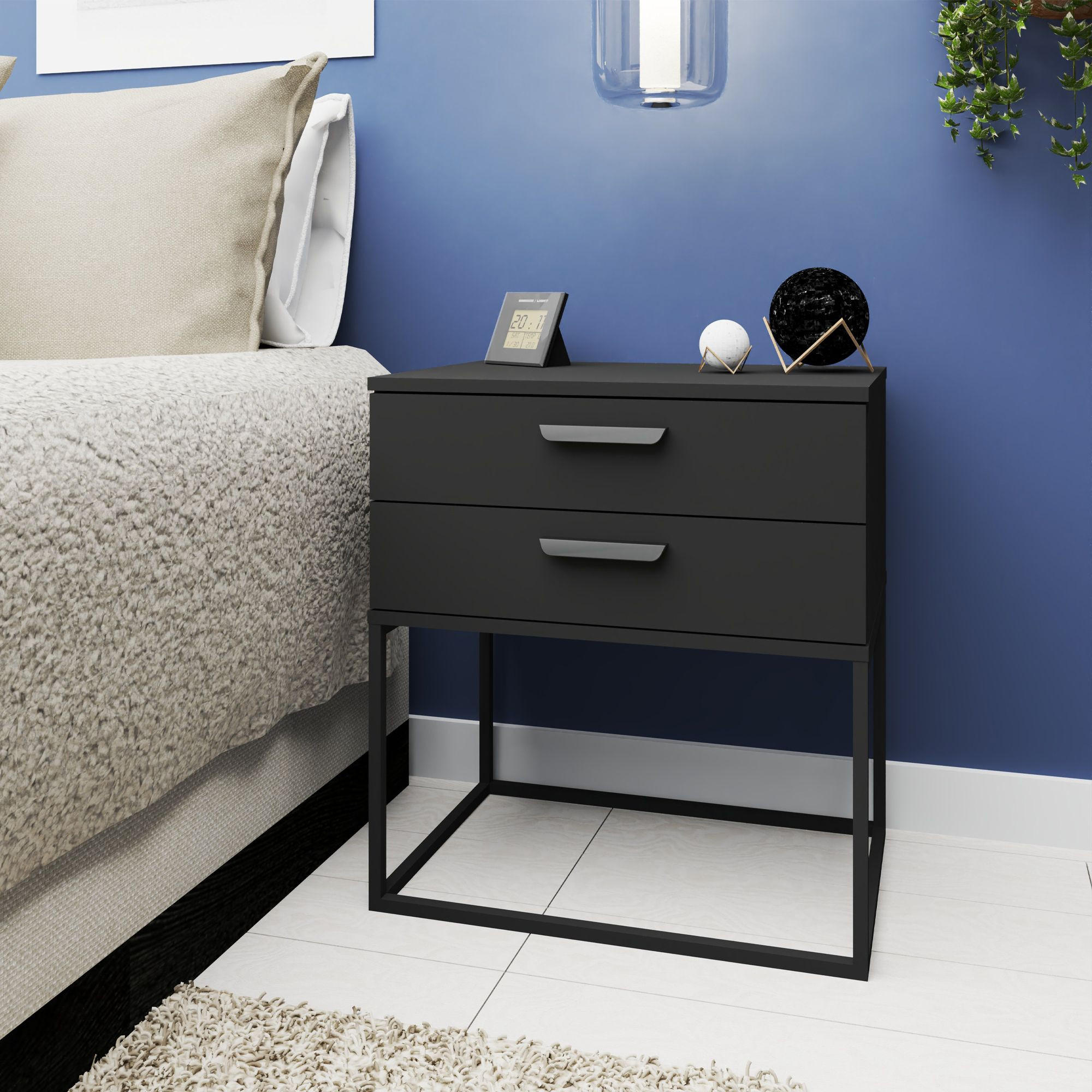 NACHTTISCH RECTUS Nachtschrank, Modern - Anthrazit/Schwarz, Holzwerkstoff (60/65/39cm) - KONSIMO®