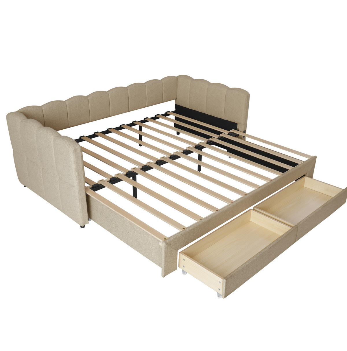TAGESBETT 90/190 cm mit Ausziehfunktion auf 180/190 cm, 2 Schubladen, USB- und Typ-C-Anschluss, Chenille, Beige - Beige, Textil (90/190cm) - Redom