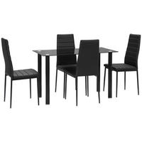 5-TLG. Essgruppe, Esstisch mit 4 Stühlen, Küchentisch mit Hartglasplatte Schwarz - Schwarz, Kunststoff (60/97/120cm) - HOMCOM