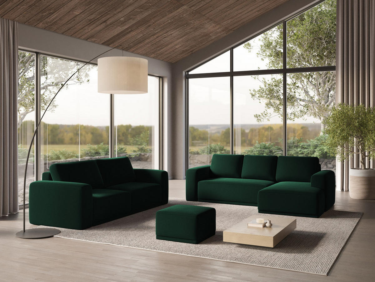 ECKSOFA mit Schlaffunktion Samt Stoff Grün - Dunkelgrün/Schwarz, Kunststoff/Textil (258/160cm) - Makamii