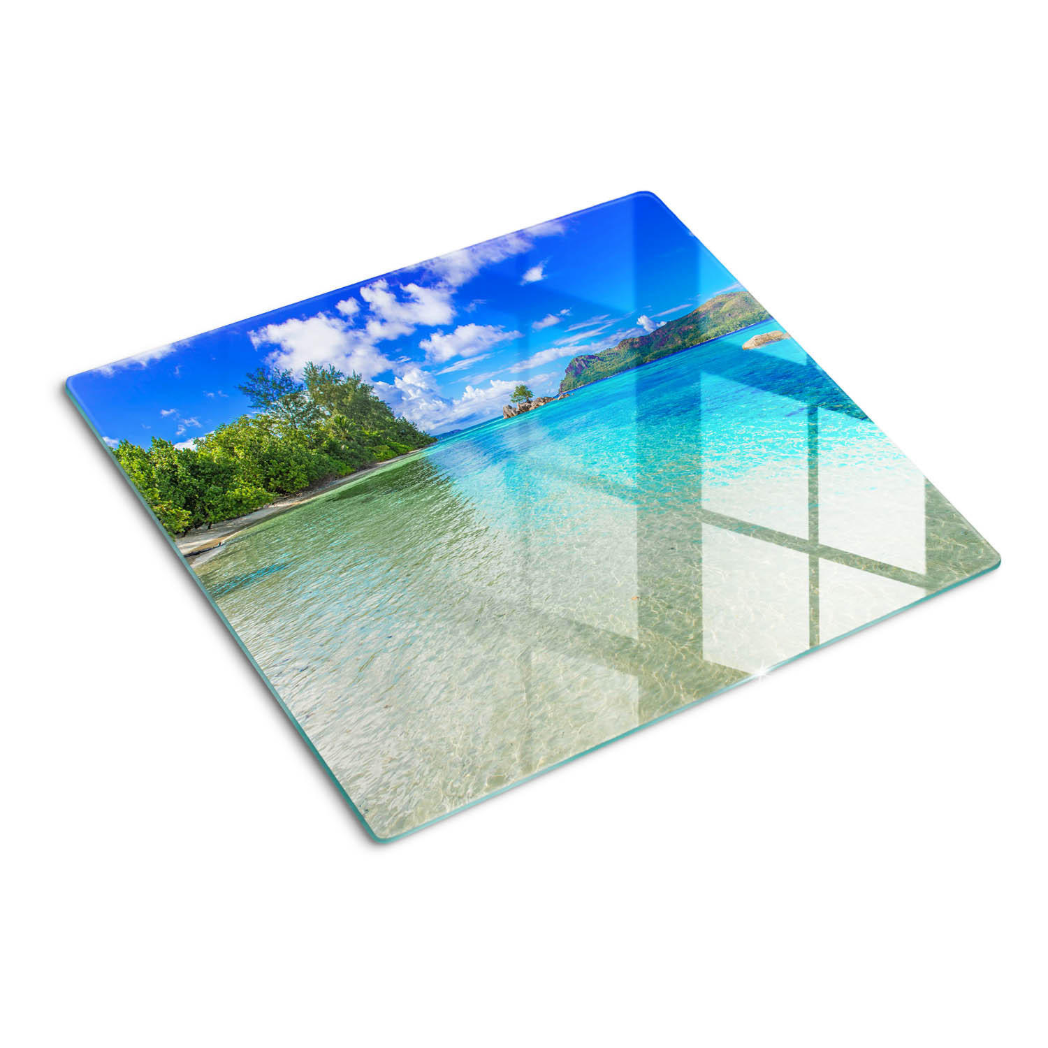 GLASPLATTE 60x52 cm Strand auf den Seychellen - Blau, Glas (60/0.4/52cm) - TULUP