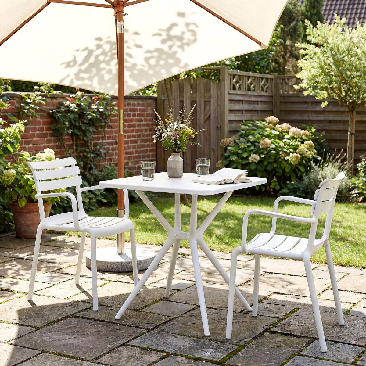 GARTENMÖBEL-SET Nora 2 Stühle 186x72x82cm Kunststoff Weiß Balkonset - Weiß, Kunststoff - DELUKE
