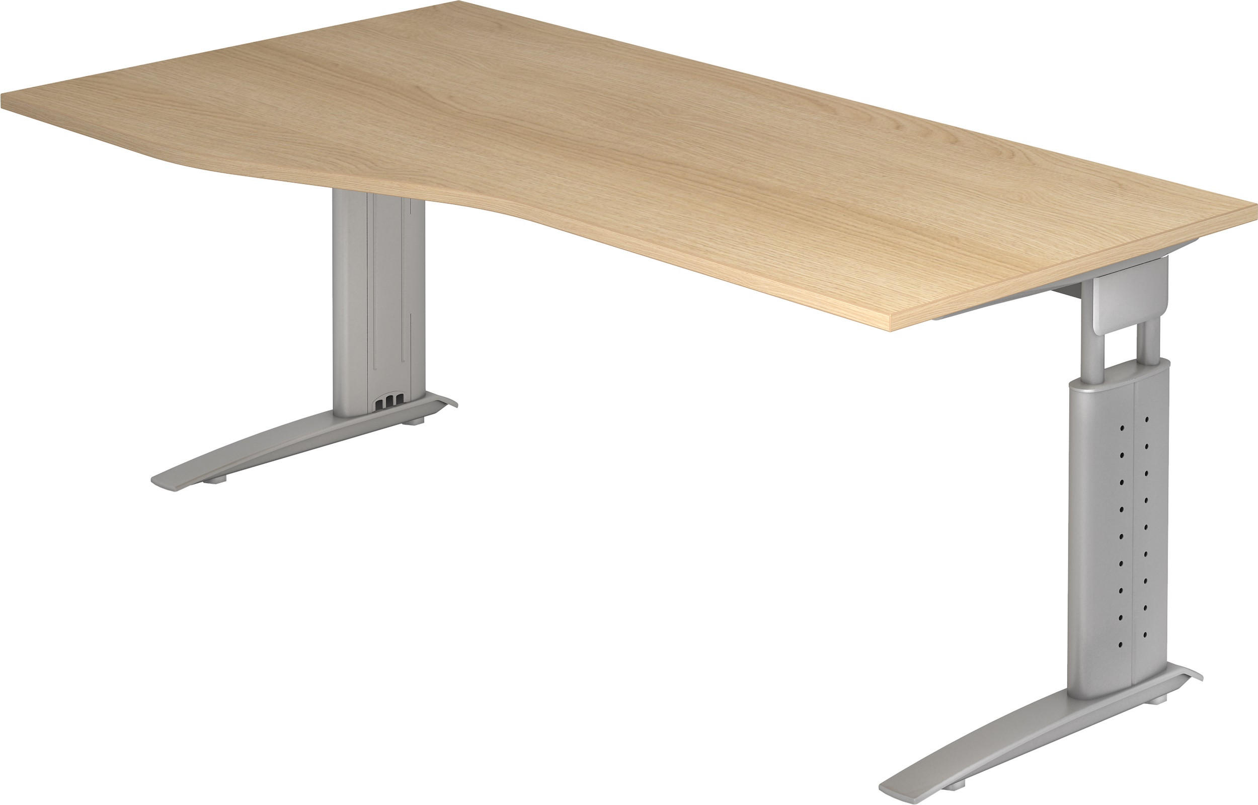SCHREIBTISCH Serie-U 100/180/74 cm in Eichefarben/Silberfarbengrau - Eichefarben/Silberfarben, Holzwerkstoff (100/180/74cm) - bümö