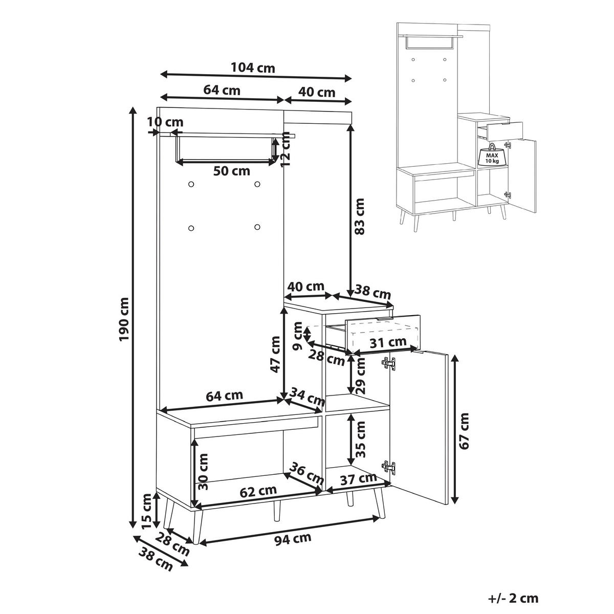 FLUR-SET Hellbraun Dorval - Hellbraun/Braun, Holzwerkstoff (94/190/38cm) - Beliani