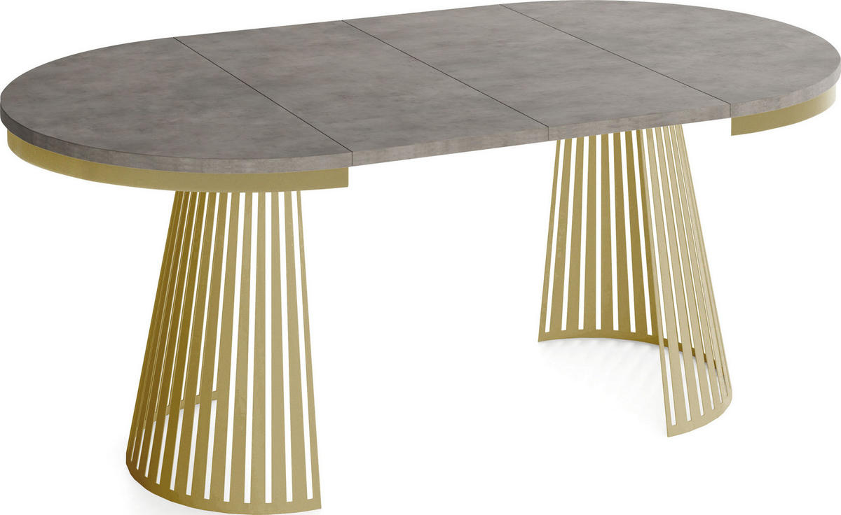 ESSTISCH Naro rund ausziehbar mit Goldem Lamellen-Metallgestell, Beton-Optik Dunkelgrau 120-200/120/76 cm - Dunkelgrau/Goldfarben, Holzwerkstoff/Metall (120/100/76cm) - WFL GROUP