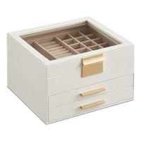SCHMUCKSCHATULLE auf 3 Ebenen mit Glasdeckel und 2 Schubladen - L23,1 cm - Weiß, Holzwerkstoff (20.3/13.5/23.1cm) - Calicosy