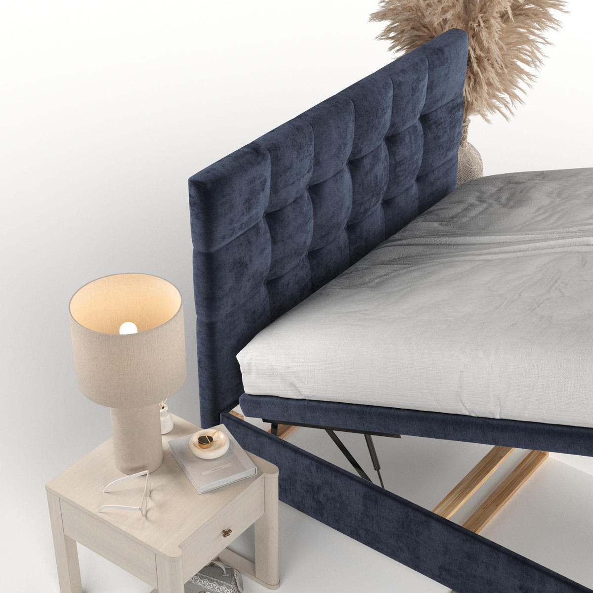 POLSTERBETT Guam mit Stauraum 160/200 cm Marineblau im Lotta Stoff - Schwarz/Dunkelblau, Holz/Holzwerkstoff (160/200cm) - AltaBeds