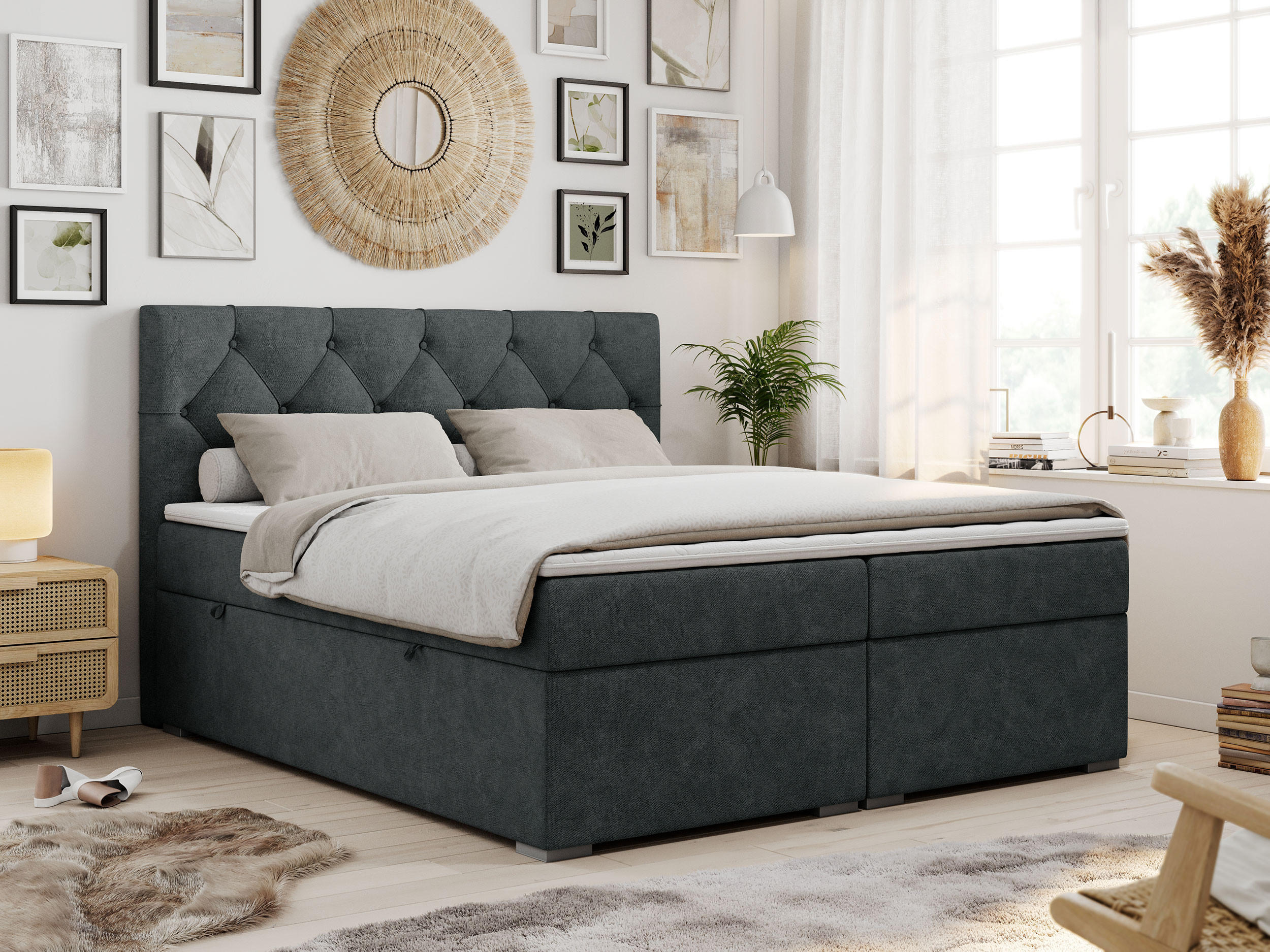 BOXBETT ALDA 140/200 Dunkelgrau Struktur - H3 - Dunkelgrau, Holz/Textil (140/200cm) - MKS