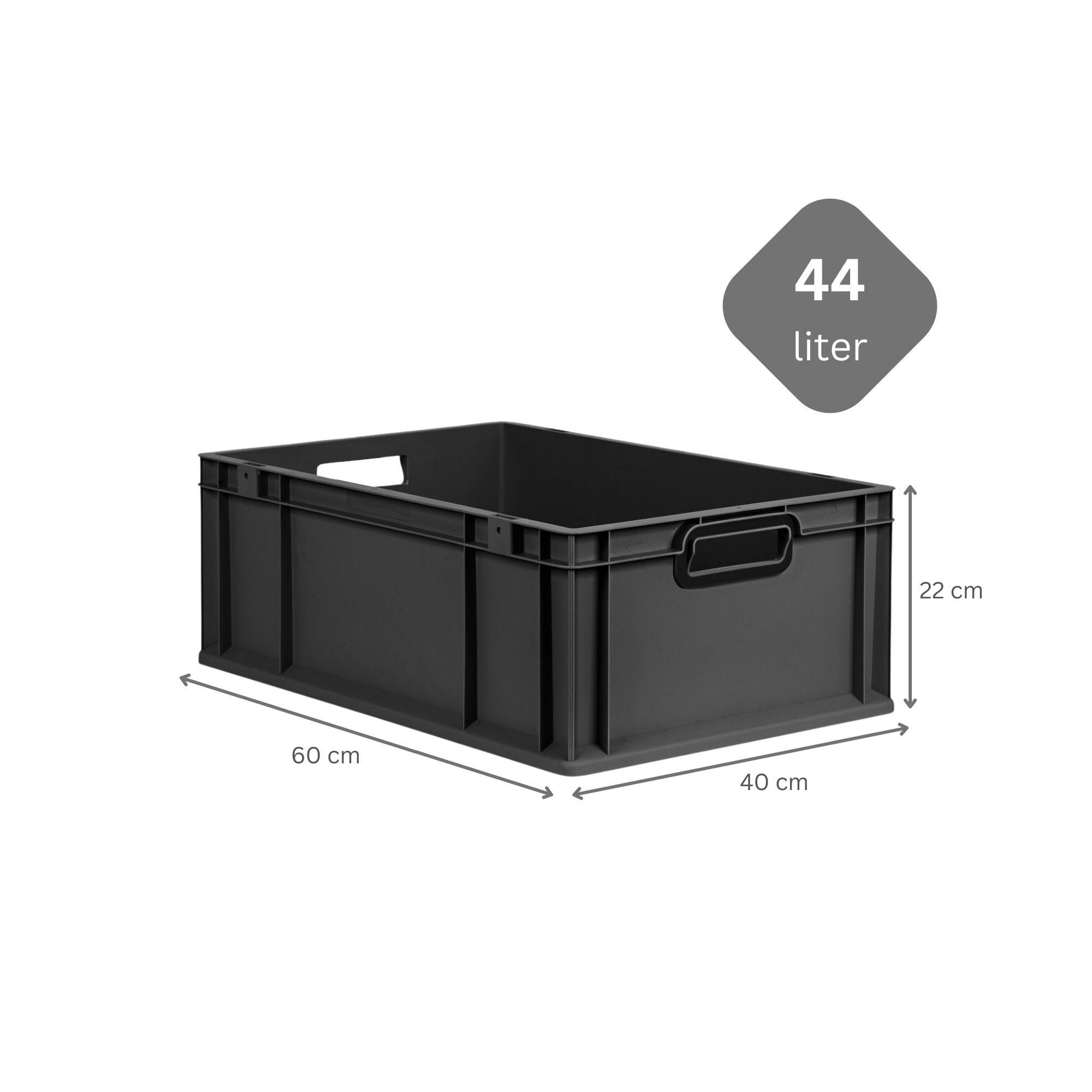 EUROBOX NextGen Color 22x40x60 cm 44 Liter Griffe schwarz offen, Schwarz - Anthrazit/Schwarz, Kunststoff (40/22/60cm) - PROREGAL