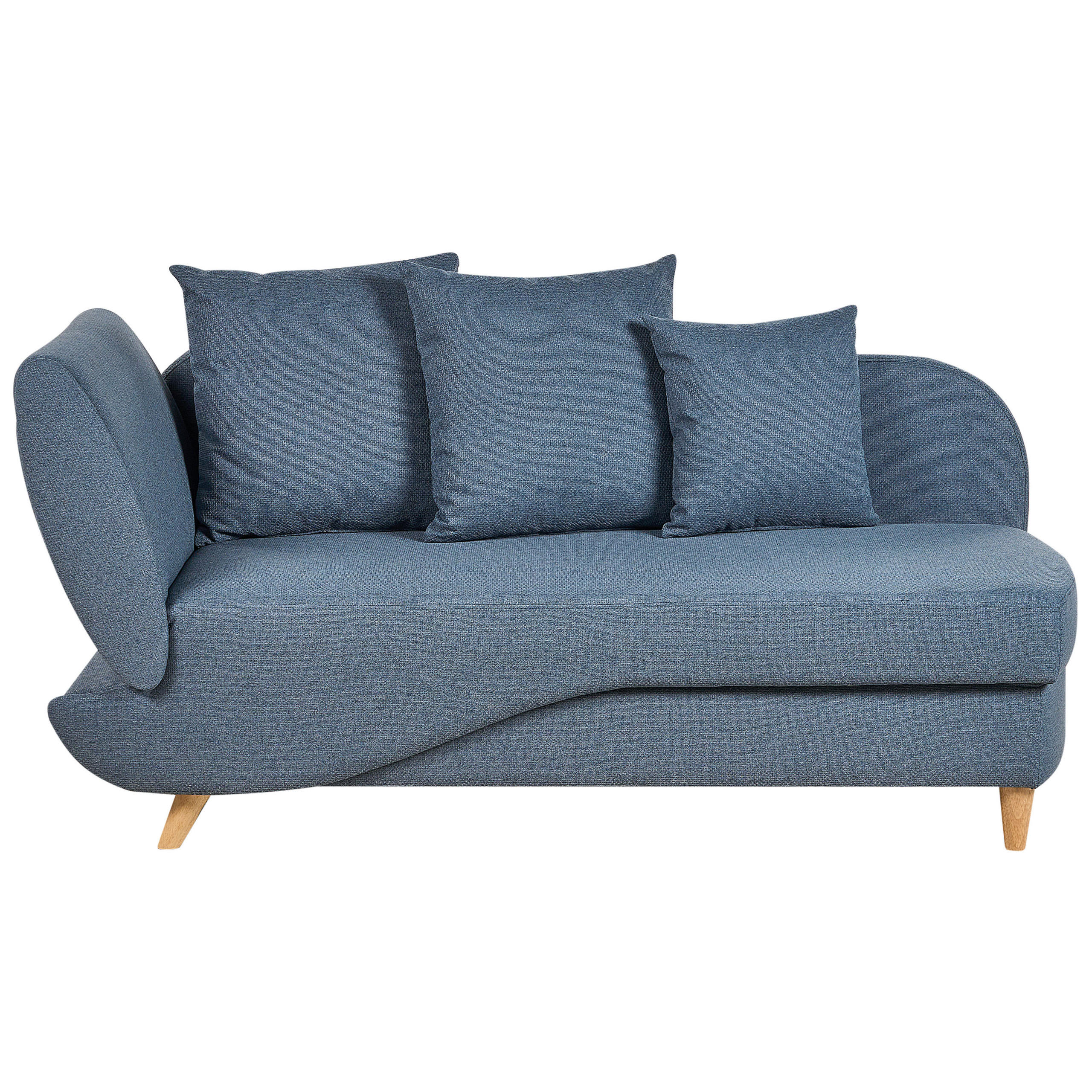 CHAISELONGUE Leinenoptik dunkelblau mit Bettkasten linksseitig Meri - Blau/Hellbraun, Textil (156/73/69cm) - Beliani