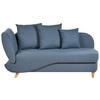 CHAISELONGUE Leinenoptik dunkelblau mit Bettkasten linksseitig Meri - Blau/Hellbraun, Textil (156/73/69cm) - Beliani