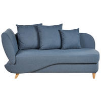 CHAISELONGUE Leinenoptik dunkelblau mit Bettkasten linksseitig Meri - Blau/Hellbraun, Textil (156/73/69cm) - Beliani