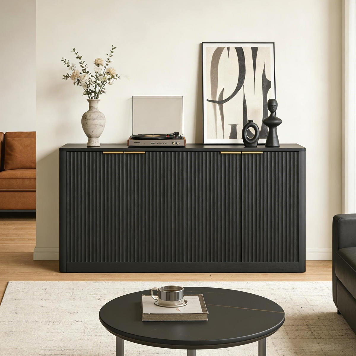 SIDEBOARD 150/40/70,5 cm schwarz aus MDF mit 4 Türen - Schwarz, Holzwerkstoff (150/70.5/40cm) - OKWISH