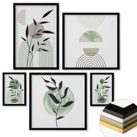 WANDBILDER 5er-Set - 50x50 cm & 20x30 cm & 40x60 cm Schwarzer Rahmen - Boho-Pflanzenkompositionen - Schwarz, Kunststoff (40/60cm) - ArtPrintCave