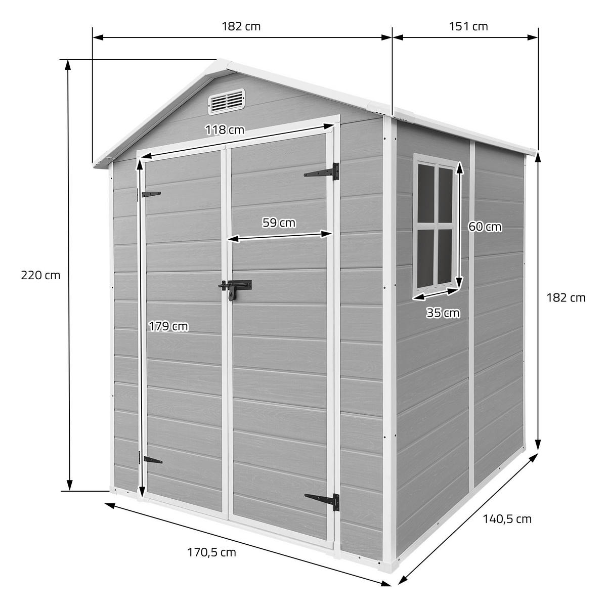 ZAHRADNÍ DOMEK z plastu s podlahou 5 m³ 151 x 182 x 220 cm světle šedý - světle šedá, plast (182/220/151cm) - ECD-Germany