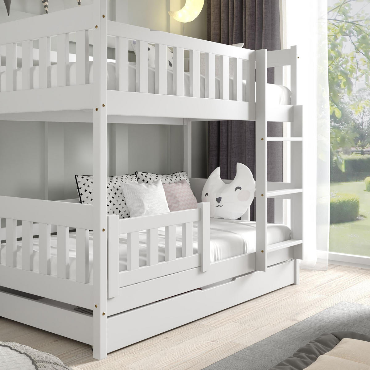 ETAGENBETT Holzbett LUMBE, Kinderbett - Weiß, Holz (80/190cm) - KONSIMO®