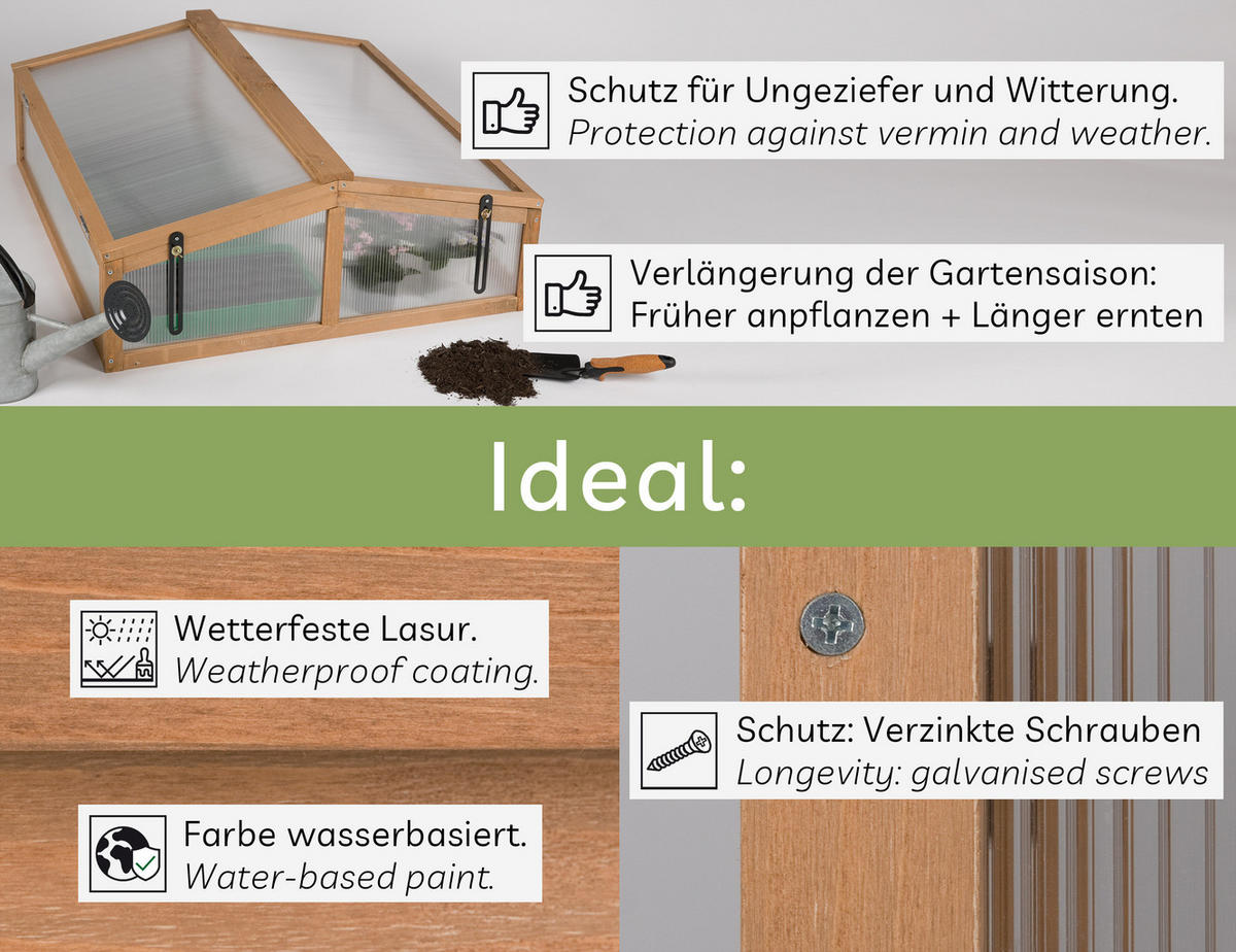 FRÜHBEET Aufsatz aus Holz, wetterfest mit Abdeckung, für Garten & Balkon - Braun, Holz (90/32/82cm) - needs&wants