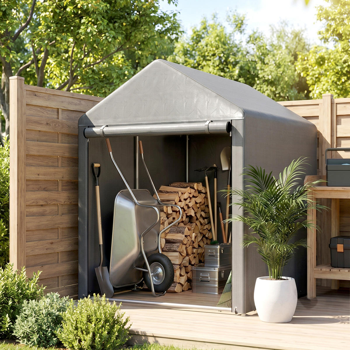 GARAGENZELT Verzinkter-Metall PE-Gewebe Hellgrau - Hellgrau, Metall (120/165/179cm) - Outsunny