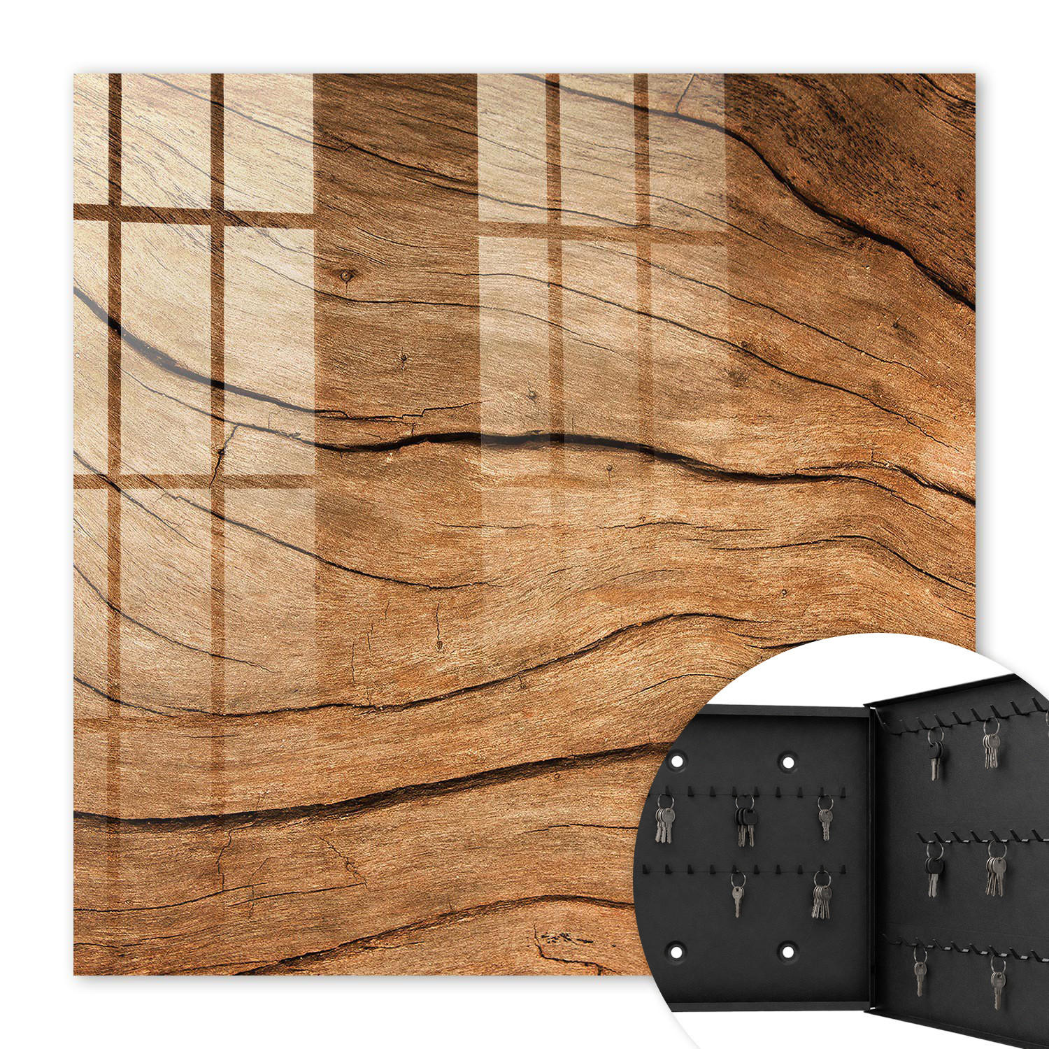 SCHLÜSSELBOX Schwarz 30x30 cm- Türöffnung nach rechts - Holzstruktur - Braun, Metall (30/30/5cm) - TULUP