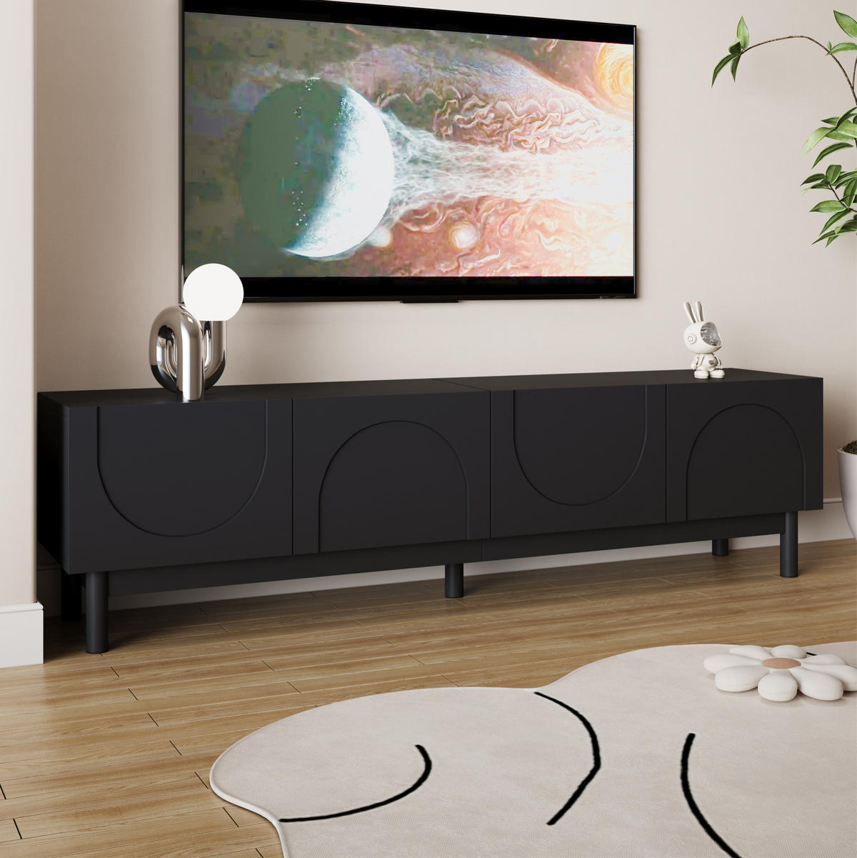 TV-SCHRANK mit 4 Türen 169 x 34 x 45,5 cm Schwarz - Schwarz, Holzwerkstoff (35/45.5/169cm) - Beauniv
