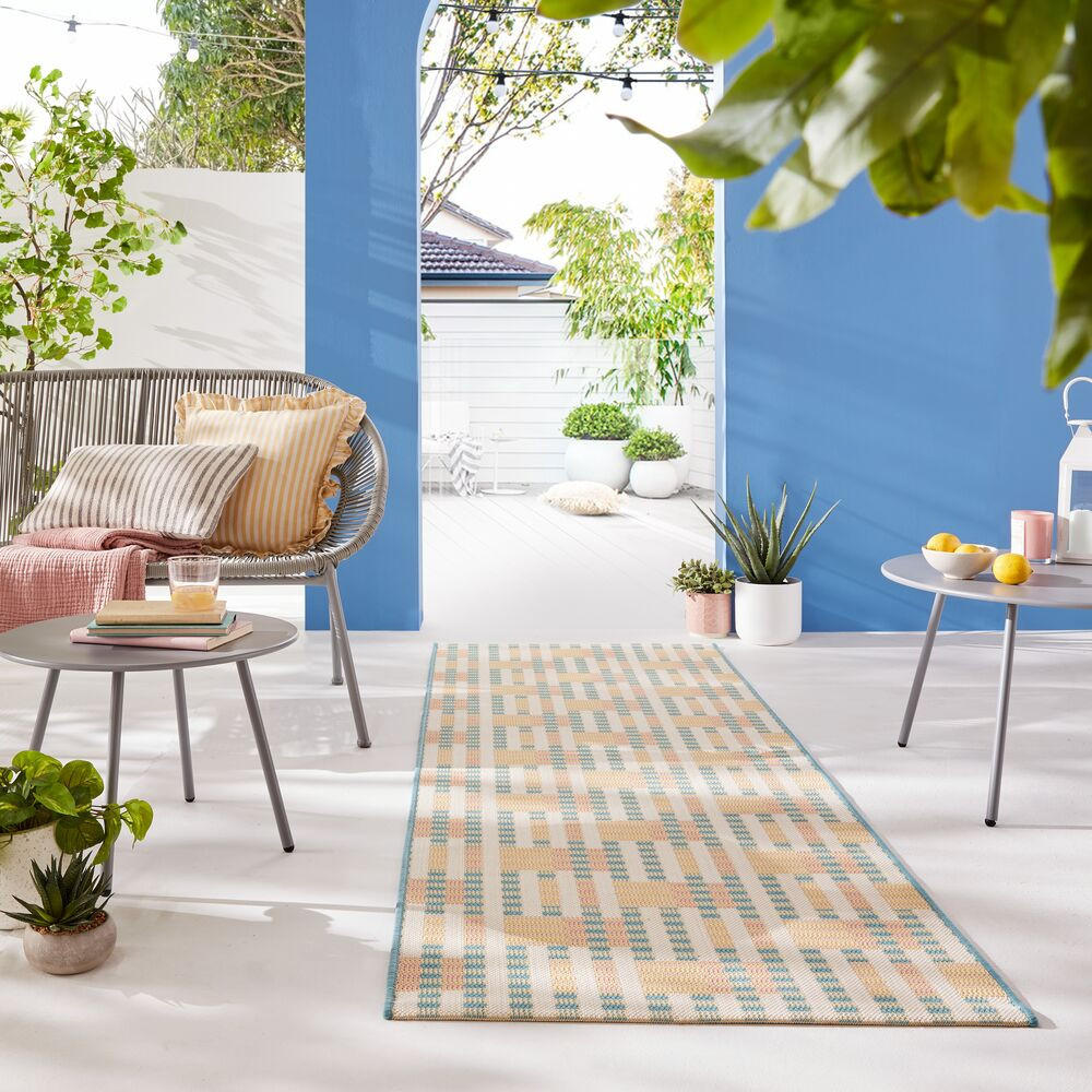 OUTDOOR-TEPPICH Geometrisch-Design, rutschfest, pastellfarben FELL, Pastellfarben 80x230 cm - Pastellblau, Textil (80/230cm) - KADIMA DESIGN