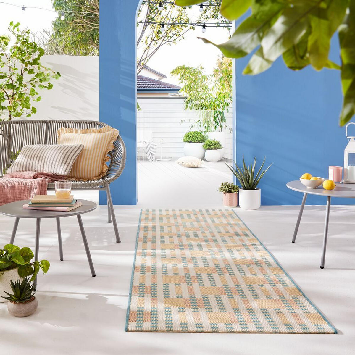 OUTDOOR-TEPPICH Geometrisch-Design, rutschfest, pastellfarben FELL, Pastellfarben 80x230 cm - Pastellblau, Textil (80/230cm) - KADIMA DESIGN