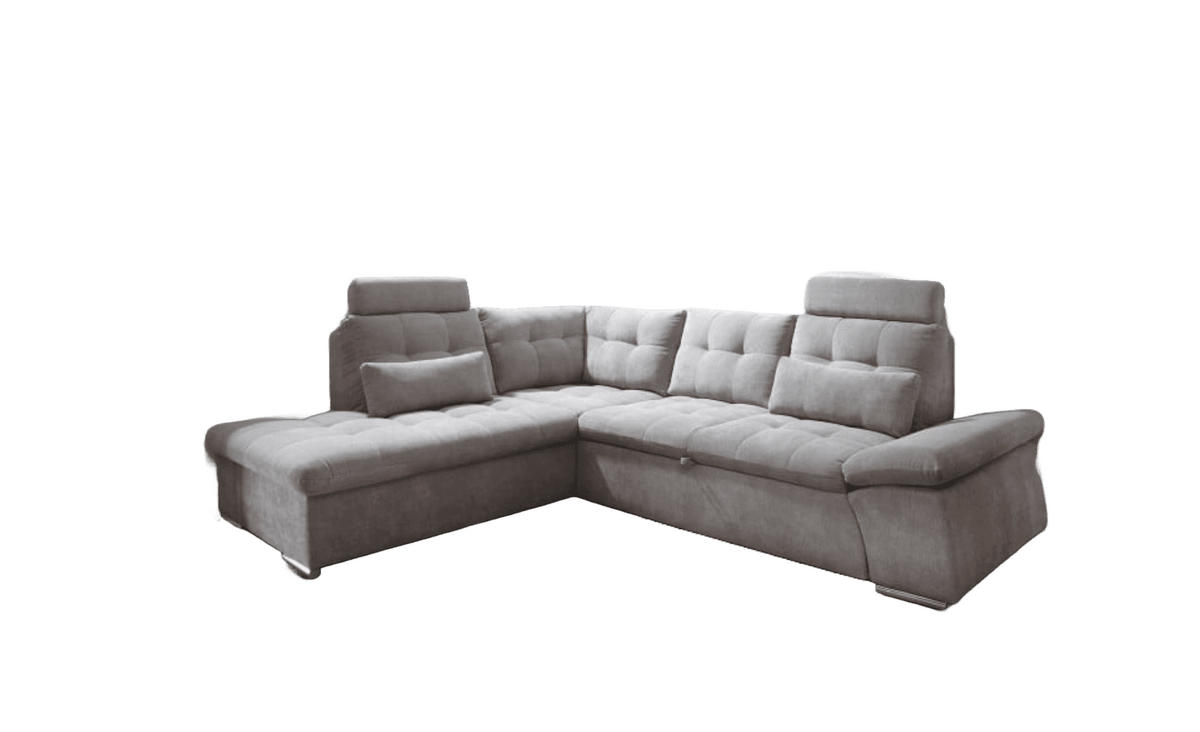 ECKSOFA mit Schlaffunktion, Bettkasten und verstellbarer Armlehne - Chromfarben/Schlammfarben, Textil (260/219cm) - ed exciting design