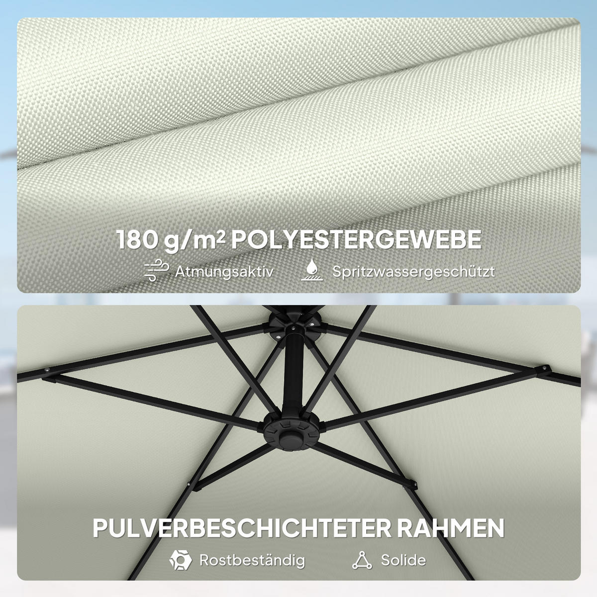 SLUNEČNÍK S PÁSKEM Kov Polyester Krémově bílý - krémová, textil (295/302cm) - Outsunny