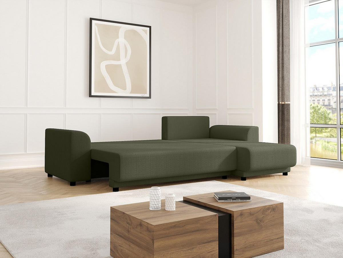 SCHLAFSOFA - 4 Personen-Sitzer - Samt, Stoff - Khaki - - Schlammfarben, Textil (240/80/149cm) - Vente-Unique