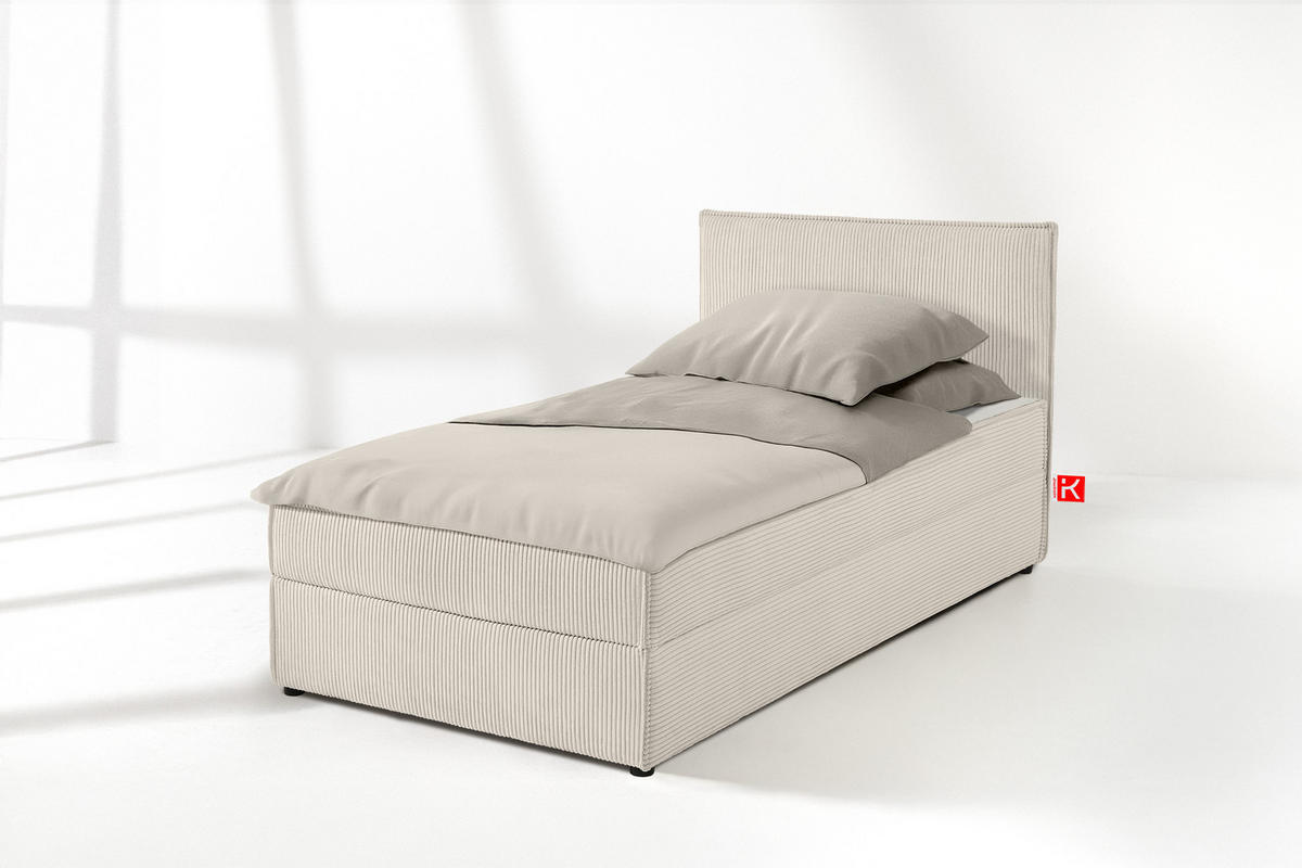 BOXSPRINGBETT ROTI Einzelbett, ecrufarben - Ecru/Schwarz, Holz/Holzwerkstoff (90/200cm) - KONSIMO®