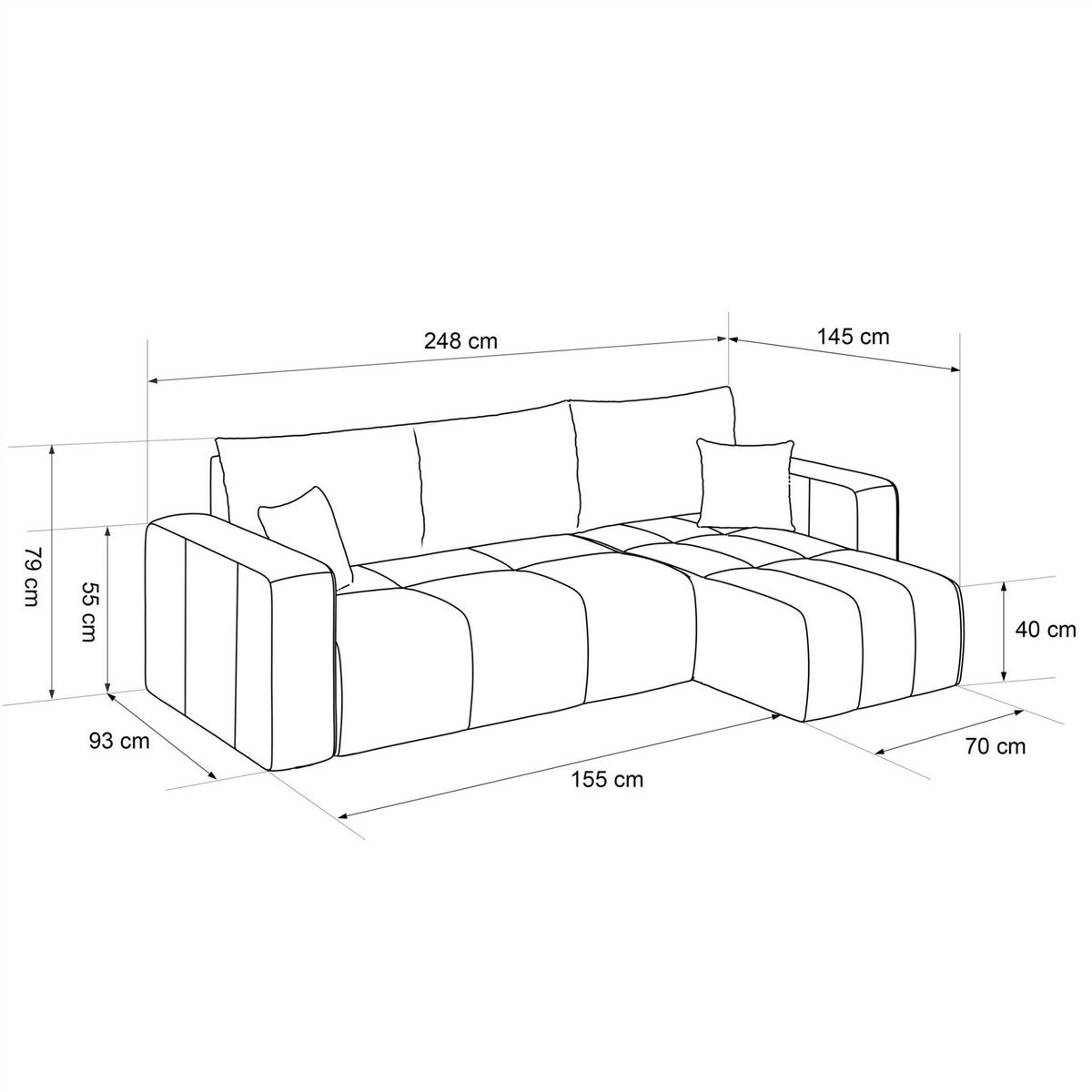 ECKSOFA Leros Mit Schlaffunktion - Schwarz, Holzwerkstoff/Textil (248/145cm) - Fun Möbel