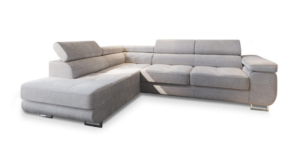 ECKSOFA APIRO L-S Creme Kordstoff mit Schlaffunktion - Creme, Holz (276/202cm) - MASSENO