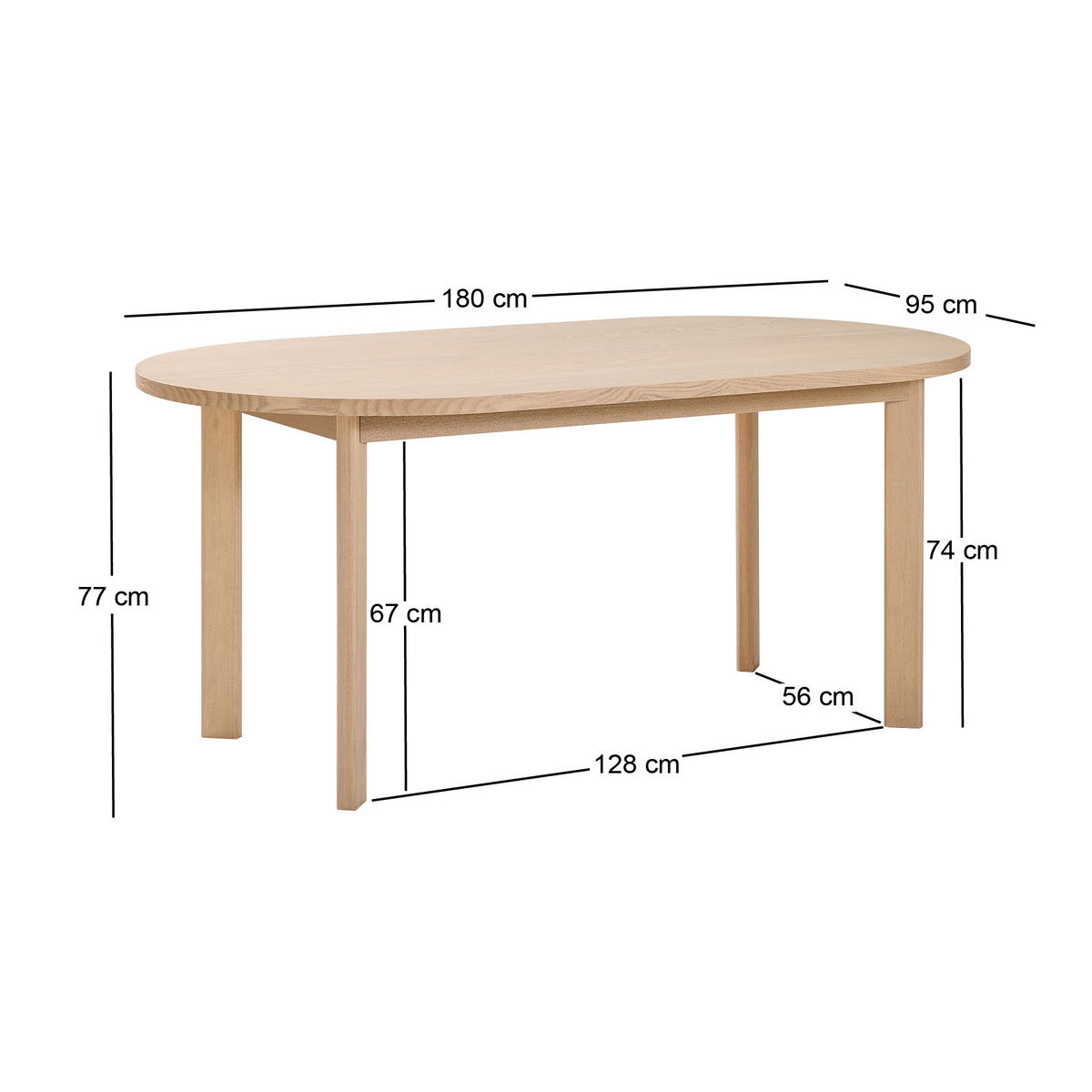 ESSTISCH Oval Braun 180 x 95 x 77 (cm) - Braun, Holz (95/180/77cm) - Nordlys