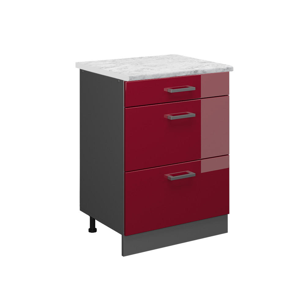 SCHUBLADENSCHRANK R-Line Bordeaux Hochglanz 60 cm AP Marmor - Bordeaux/Anthrazit, Holzwerkstoff (60/81.6/60cm) - Vicco