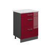 SCHUBLADENSCHRANK R-Line Bordeaux Hochglanz 60 cm AP Marmor - Bordeaux/Anthrazit, Holzwerkstoff (60/81.6/60cm) - Vicco