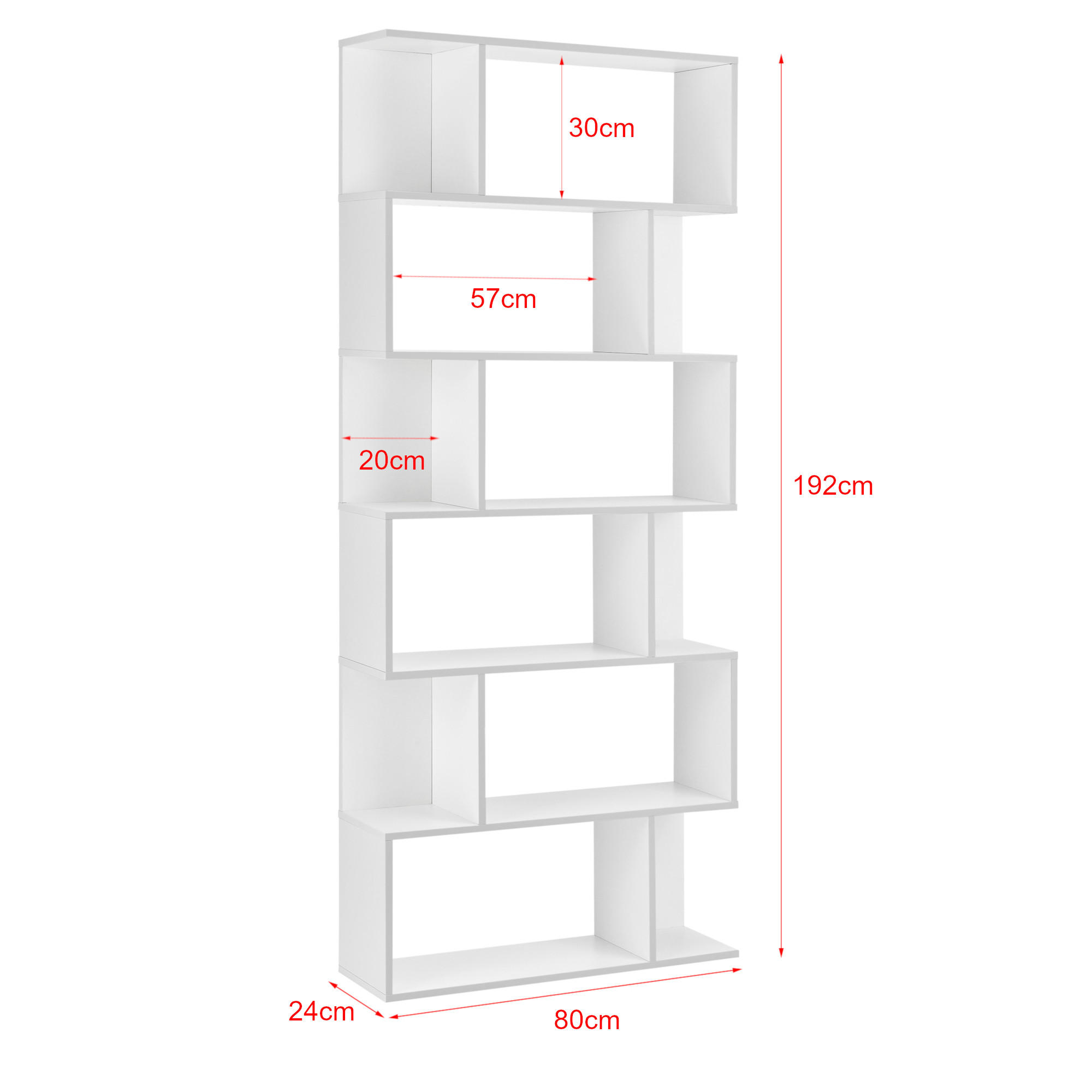 Thumbnail - [en.casa] Bücherregal, Weiß, Holzwerkstoff, 80x192x24 cm, Wohnzimmer, Regale, Bücherregale