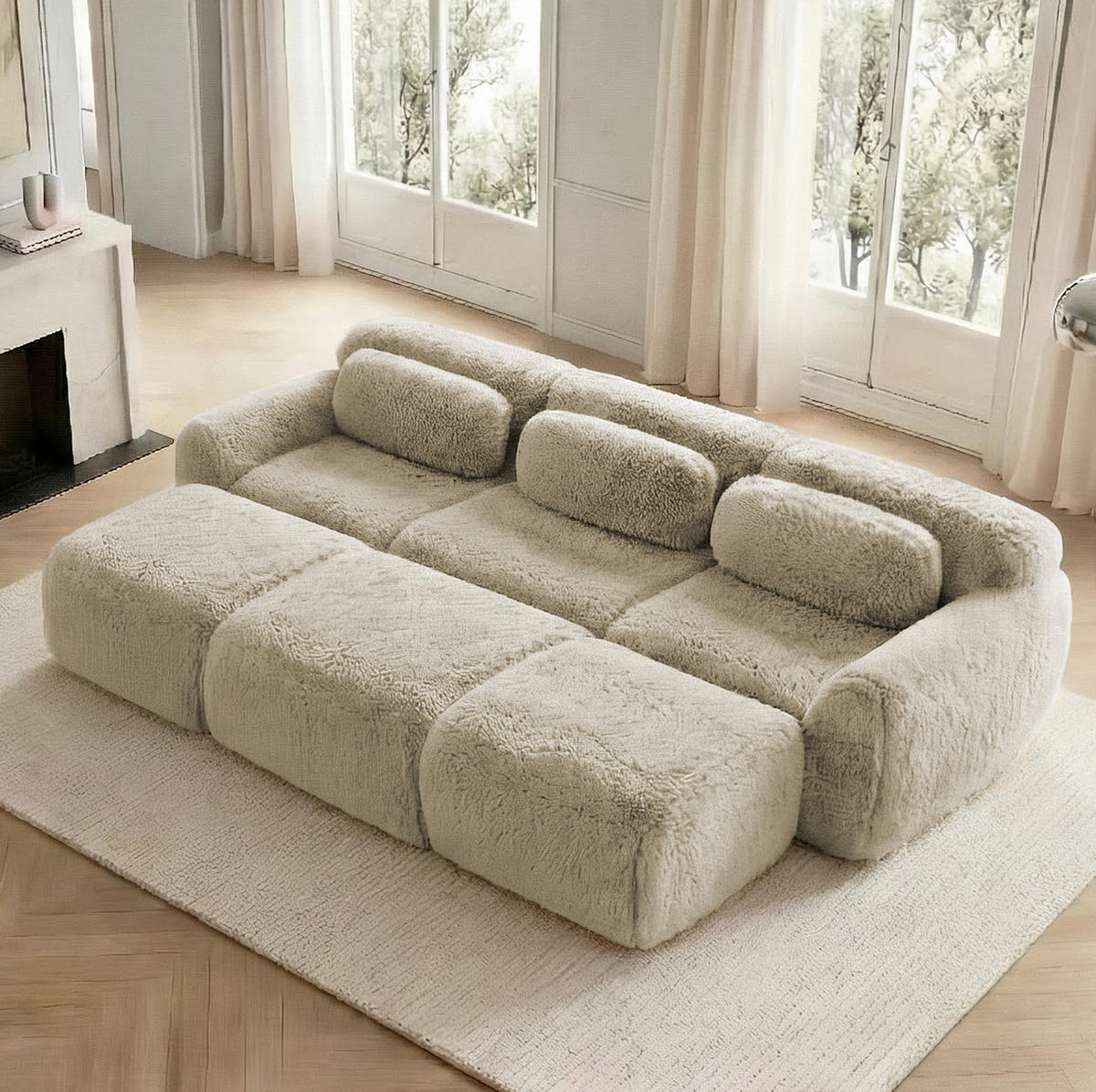 SOFA modular rahmenlos Plüsch Light Khaki - Braun, Kunststoff (179/73/291.1cm) - Meubliv