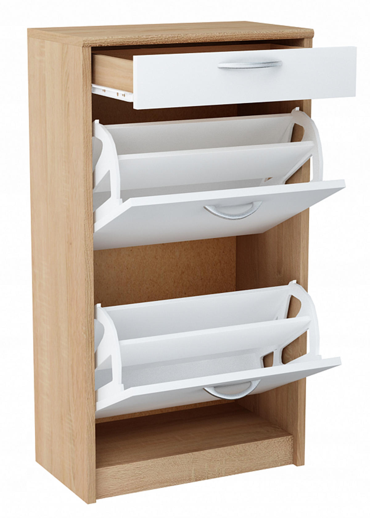 SCHUHSCHRANK 2D1S Sonoma Eiche-Weiß 50/28/92 cm - Weiß/Sonoma Eiche, Holzwerkstoff (50/92/28cm) - Matkam Möbel