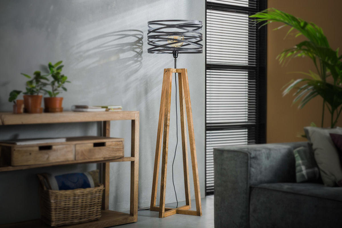 STEHLAMPE DALIAN Schwarz Holz - Schwarz, Holz (41/41/135cm) - KAWOLA