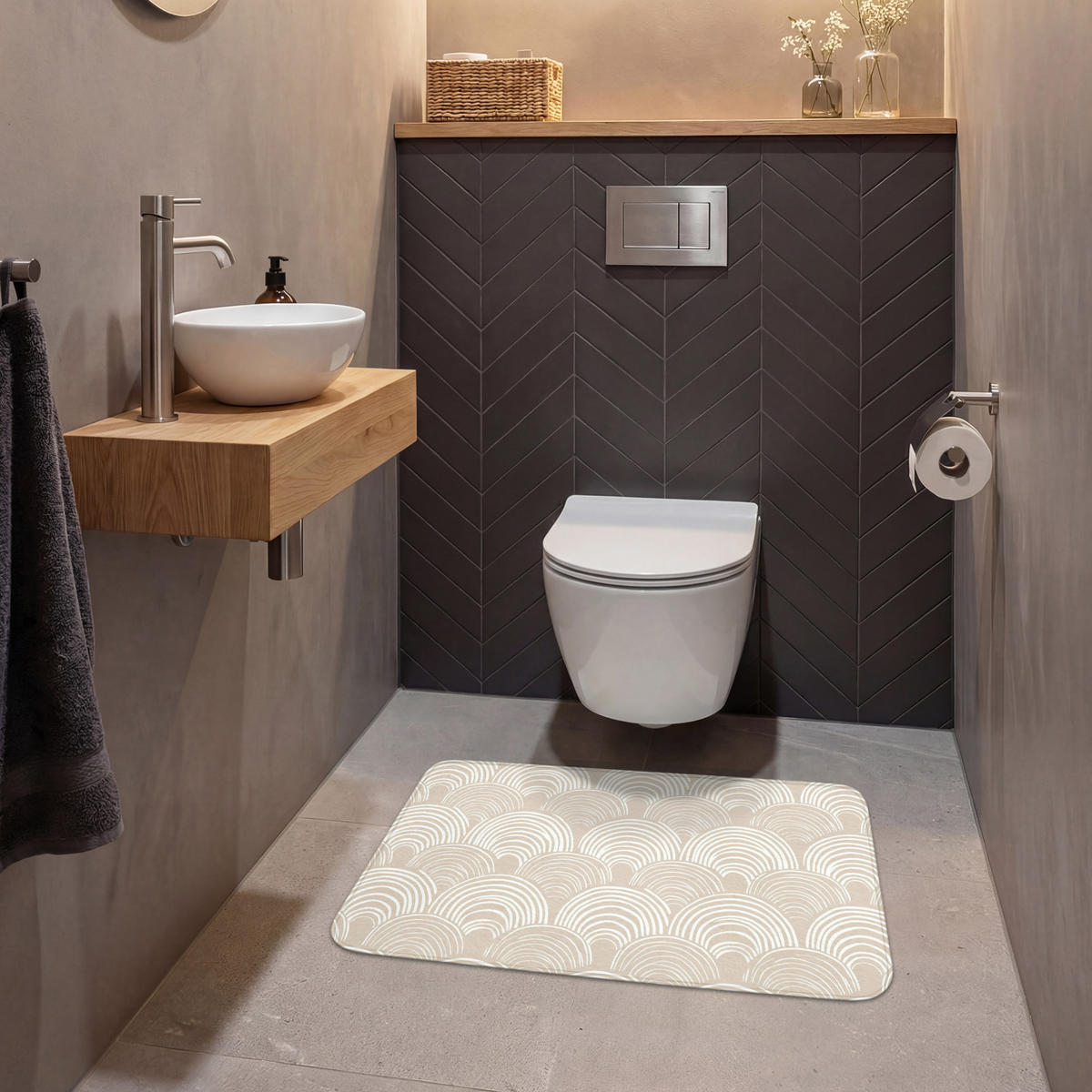 WC PŘEDLOŽKA Vlny - Textura - Béžová 80x50 cm - kašmírová, textil/plast (80/1cm) - OnlyWow