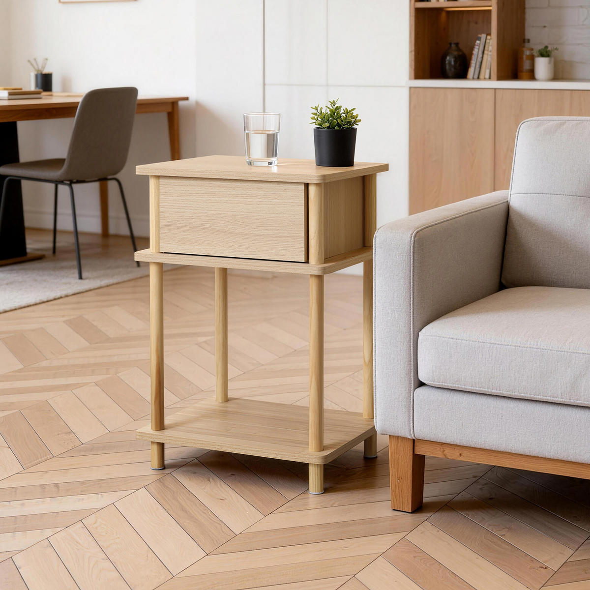NACHTTISCH Holz mit Schublade | B40 x T35 x H60 cm - Naturfarben, Holz/Holzwerkstoff (40/60/30cm) - Hometopia