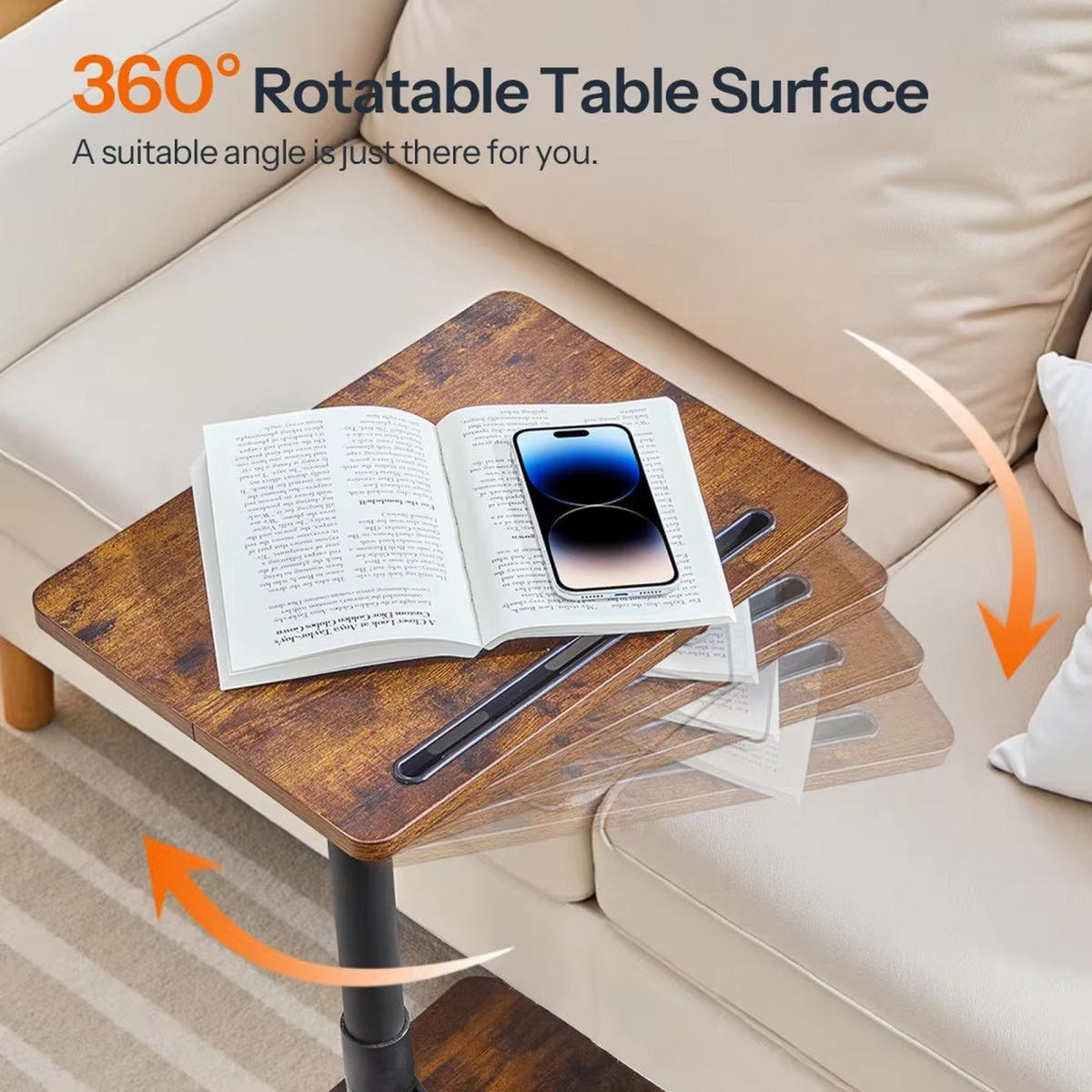 BEISTELLTISCH Braun höhenverstellbar 360° drehbar Tablet Slot - Braun, Holz (30/40/78cm) - Kaket