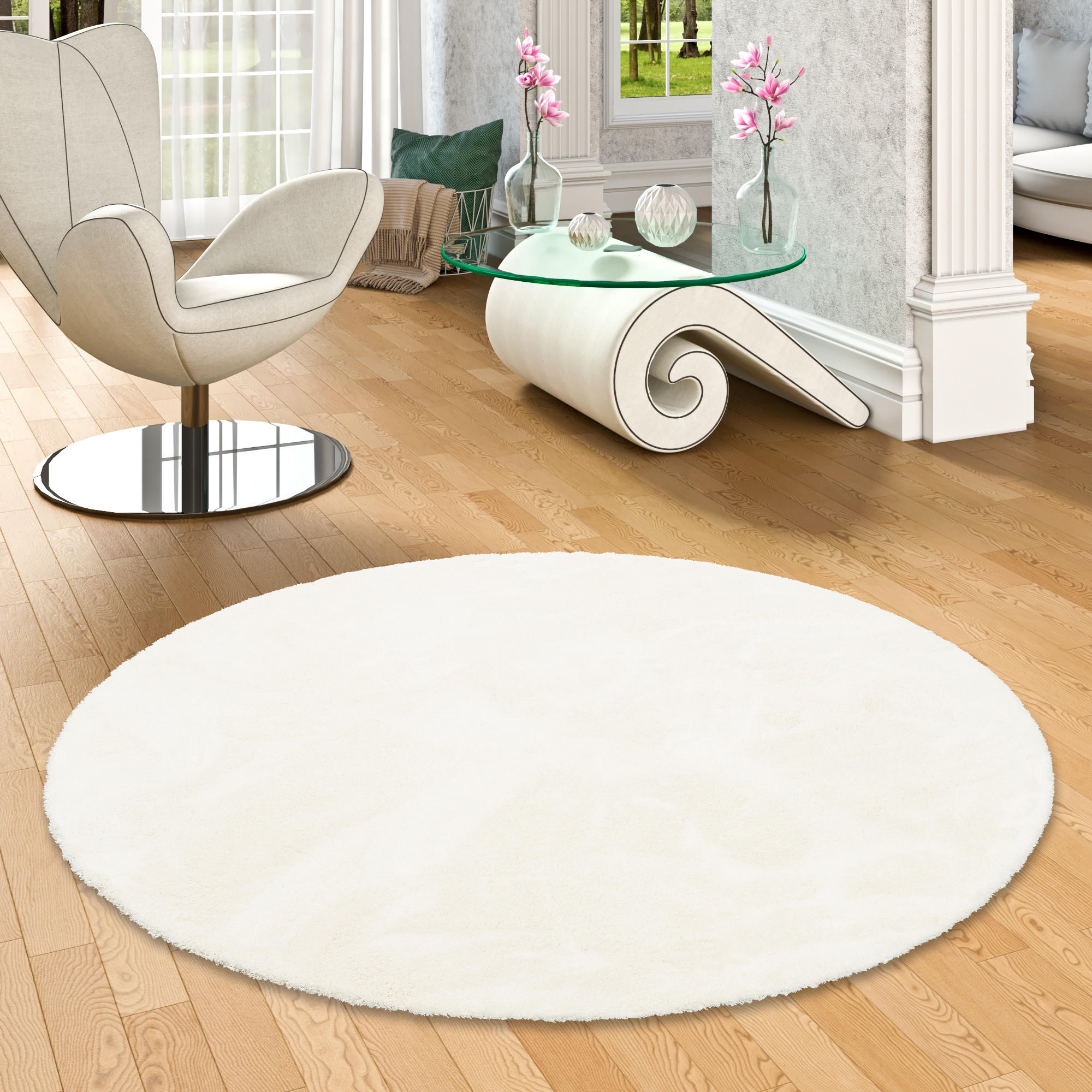 LUXUS HOCHFLOR SHAGGY TEPPICH VELVET RUND - Weiß, Textil (200/200cm) - Snapstyle