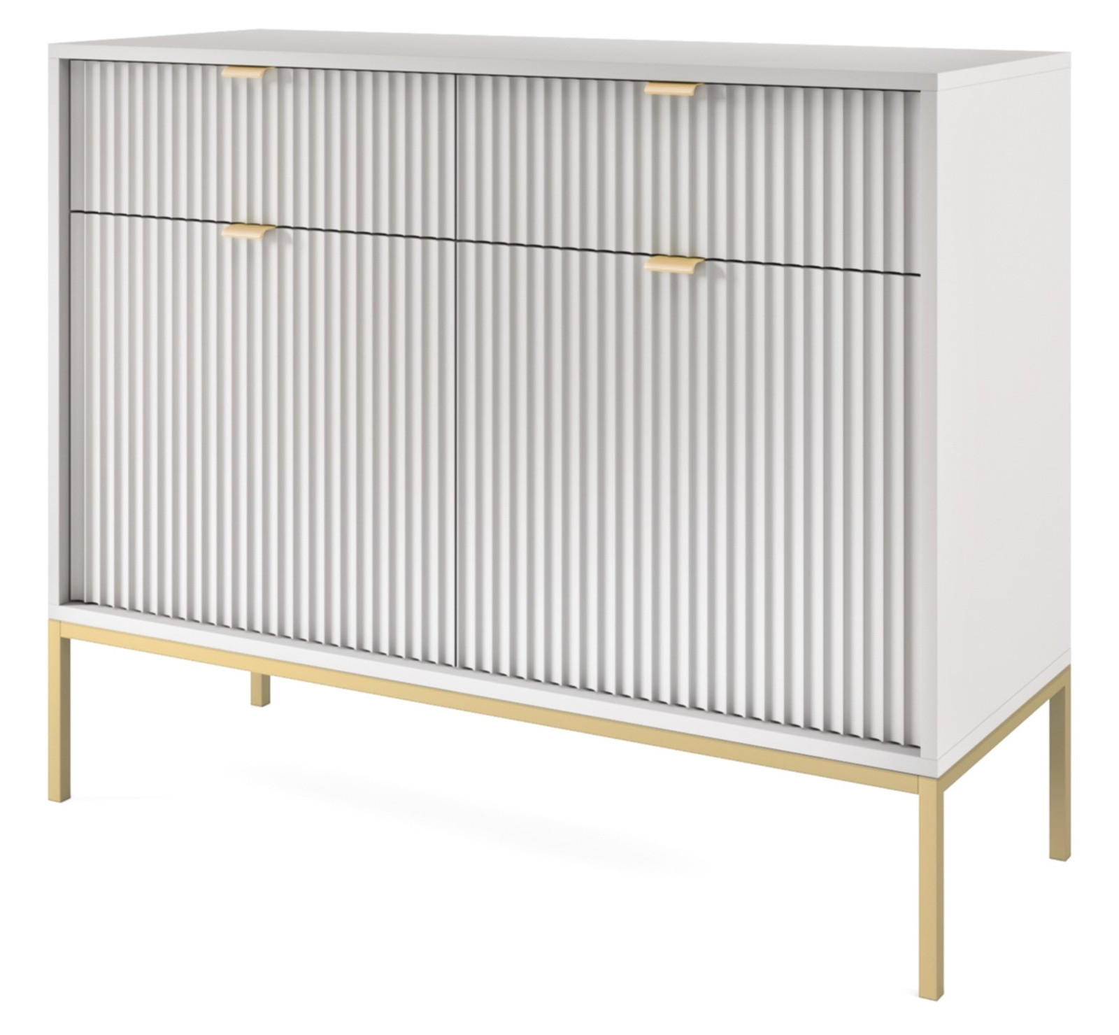 KOMMODE Kioto 104 cm in Grau mit goldenen Füßen und geriffelten Fronten - Beige/Goldfarben, Holzwerkstoff/Metall (104/83/39cm) - Ravio